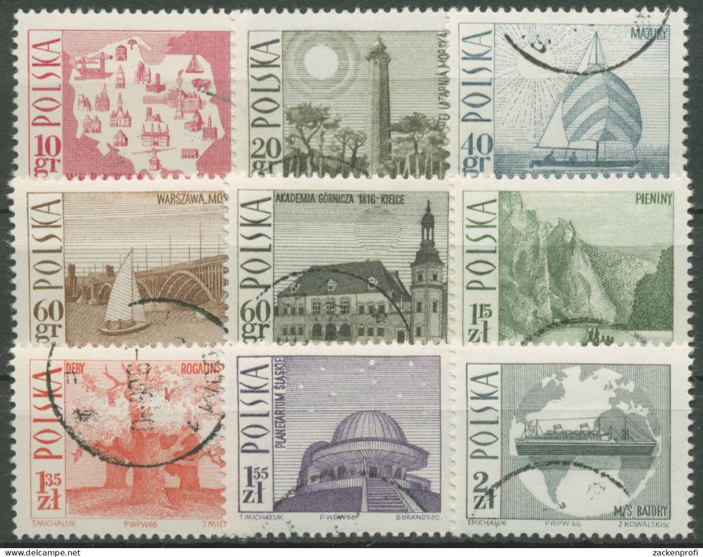 Polen 1966 Tourismus Sehenswürdigkeiten 1705/13 Gestempelt - Used Stamps