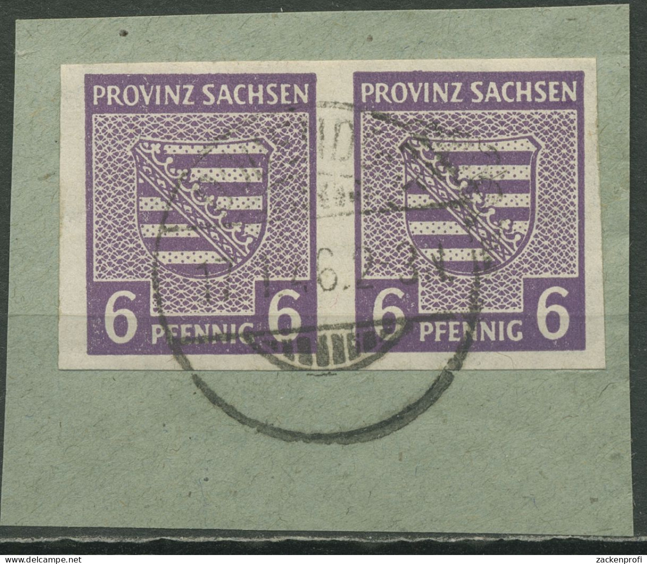 SBZ Provinz Sachsen 1945 Wappen 69 Xa Waagerechtes Paar Gestempelt, Briefstück - Autres & Non Classés