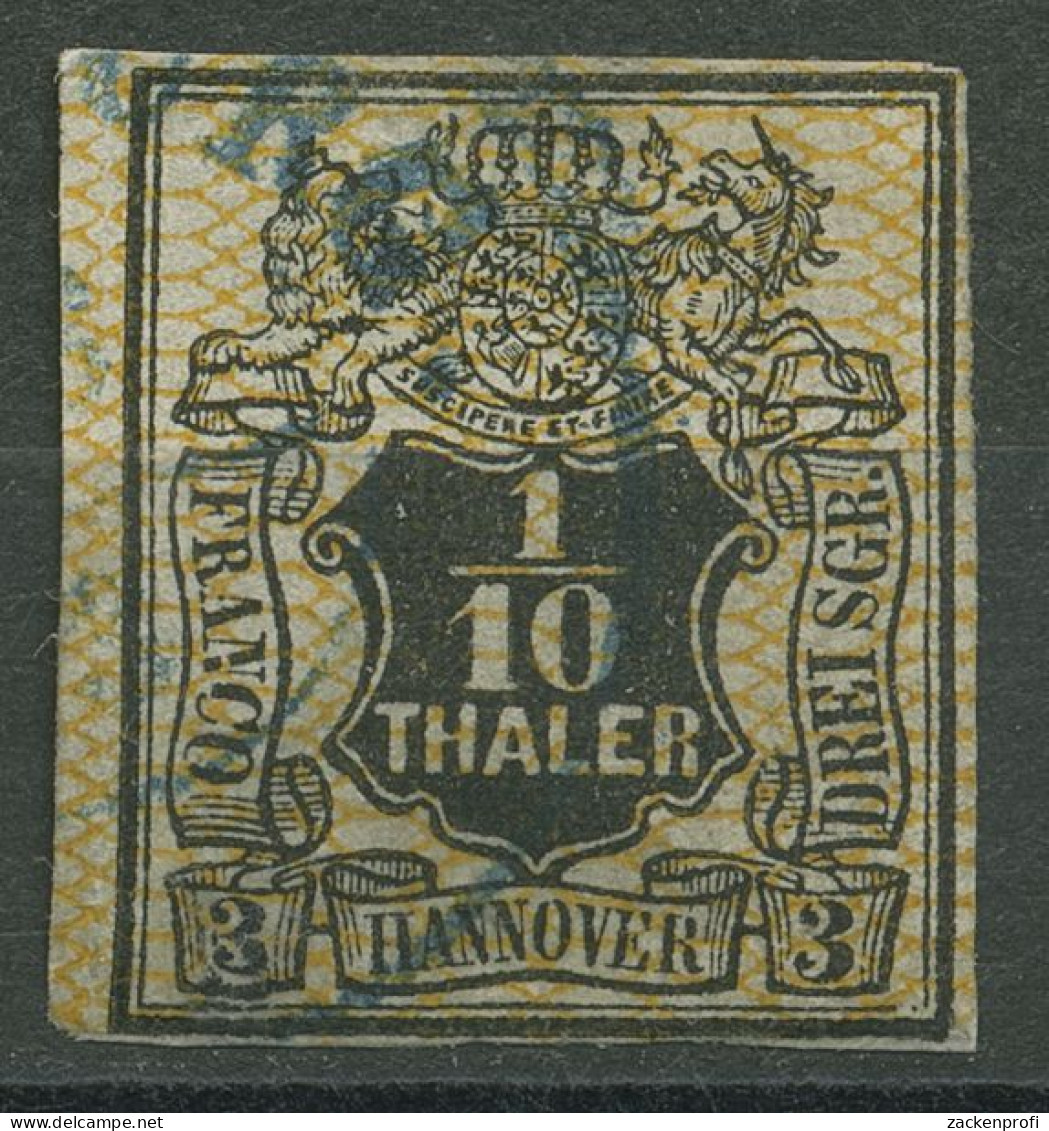 Hannover 1856 Wertschild Wappen 1/10 Th Netzunterdruck 12 Gestempelt, Fleckig - Hanovre