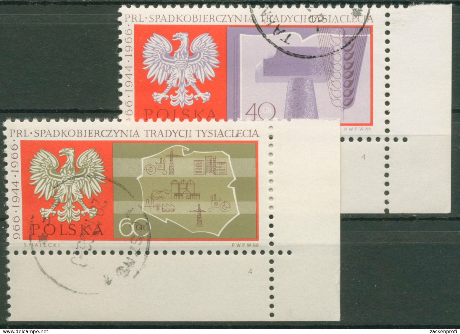 Polen 1966 1000 Jahre Polen Wappenadler 1738/39 Ecke 4 Mit Nummer Gestempelt - Used Stamps