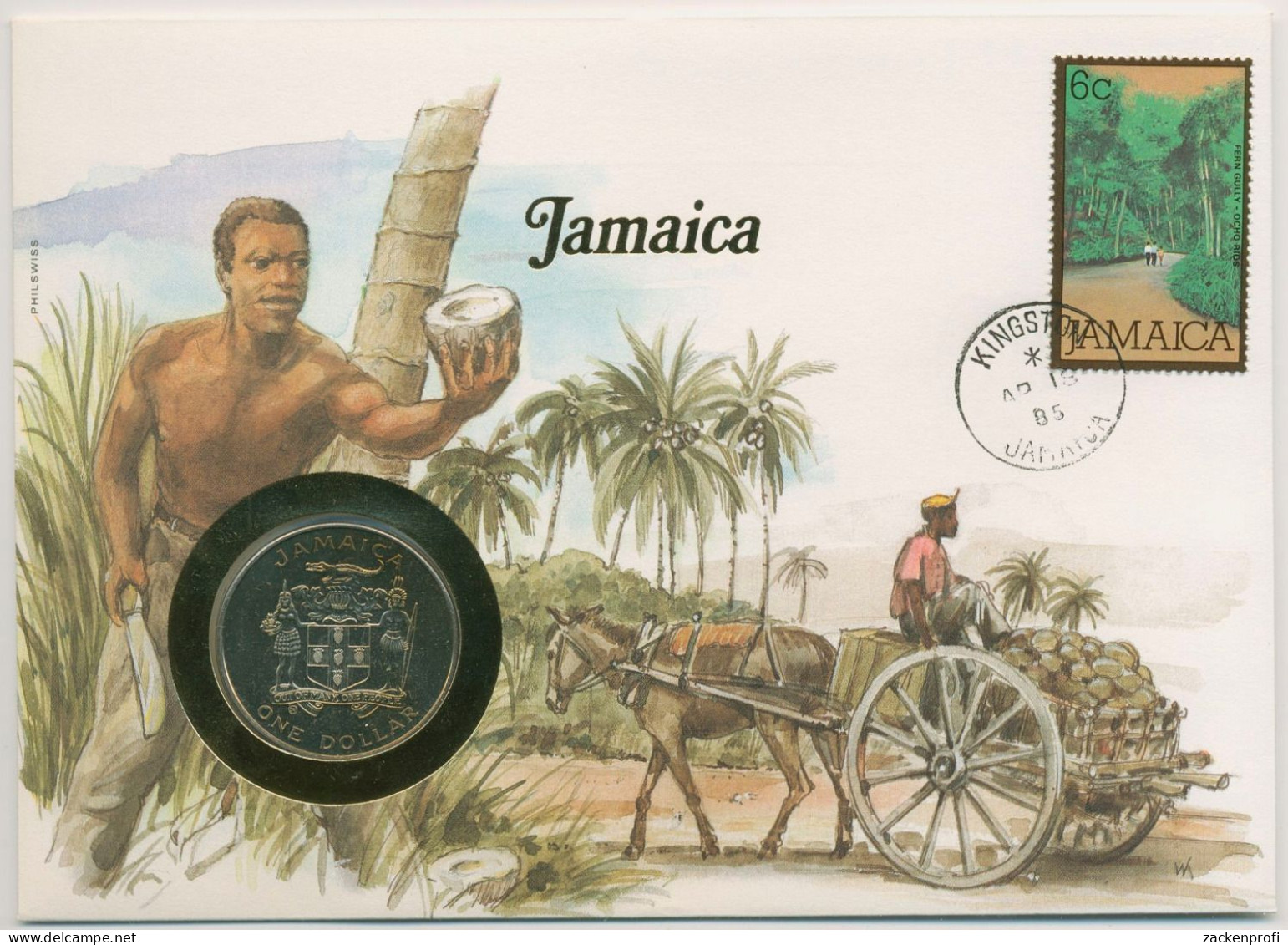 Jamaika 1985 Kokosnussernte Numisbrief 1 Dollar (N467) - Jamaica