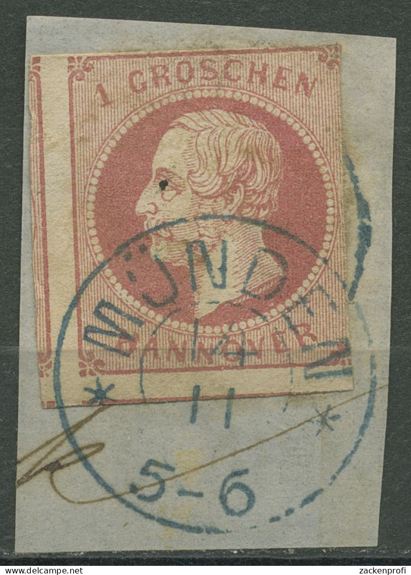 Hannover 1859 König Georg V. 14 A Mit K2-Stpl. MÜNDEN Blau, Briefstück - Hanovre
