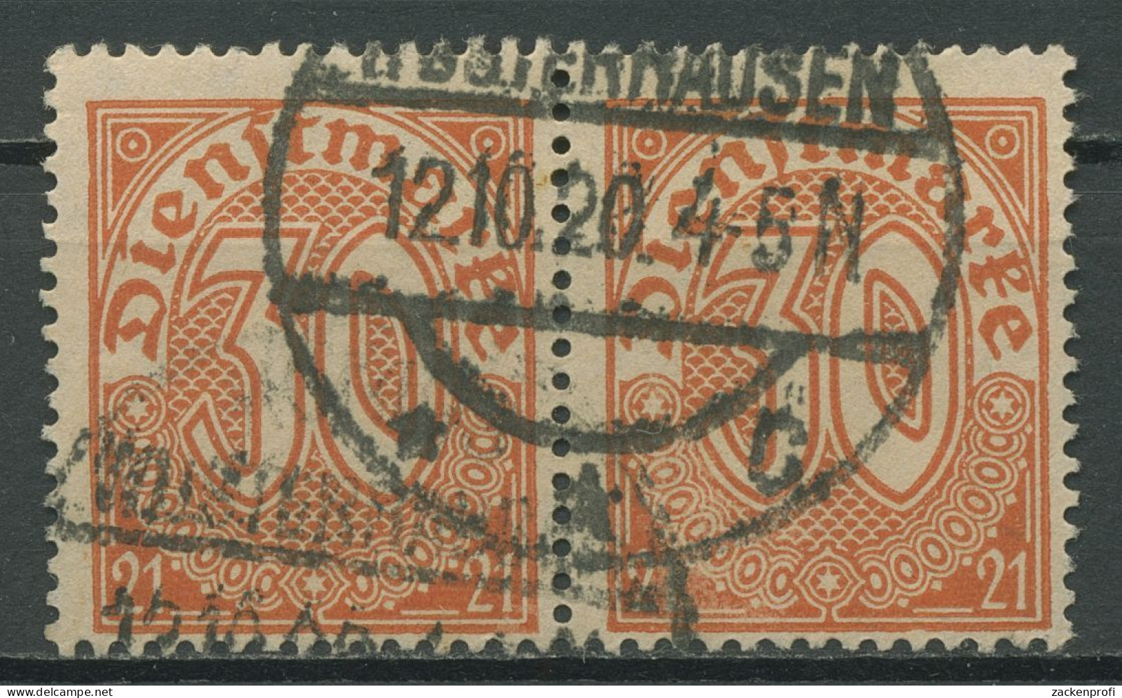 Deutsches Reich Dienstmarken 1920 Für Preußen D 20 Waagerechtes Paar Gestempelt - Officials