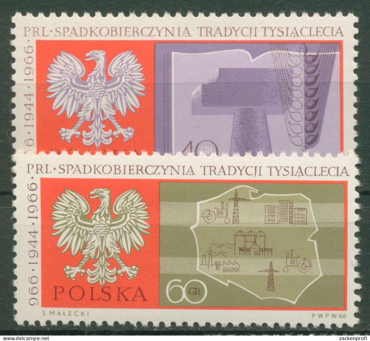 Polen 1966 1000 Jahre Polen Wappenadler 1738/39 Postfrisch - Neufs