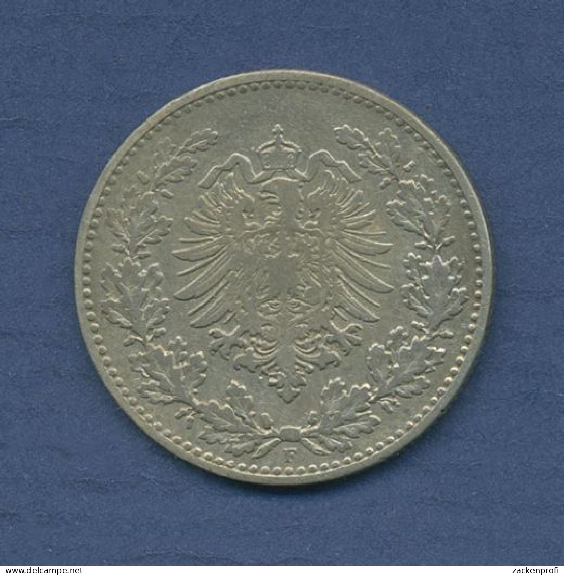 Deutsches Reich 50 Pfennig 1877 F, Kursmünze Silber, J 8 Ss/fast Ss (m6033) - 50 Pfennig