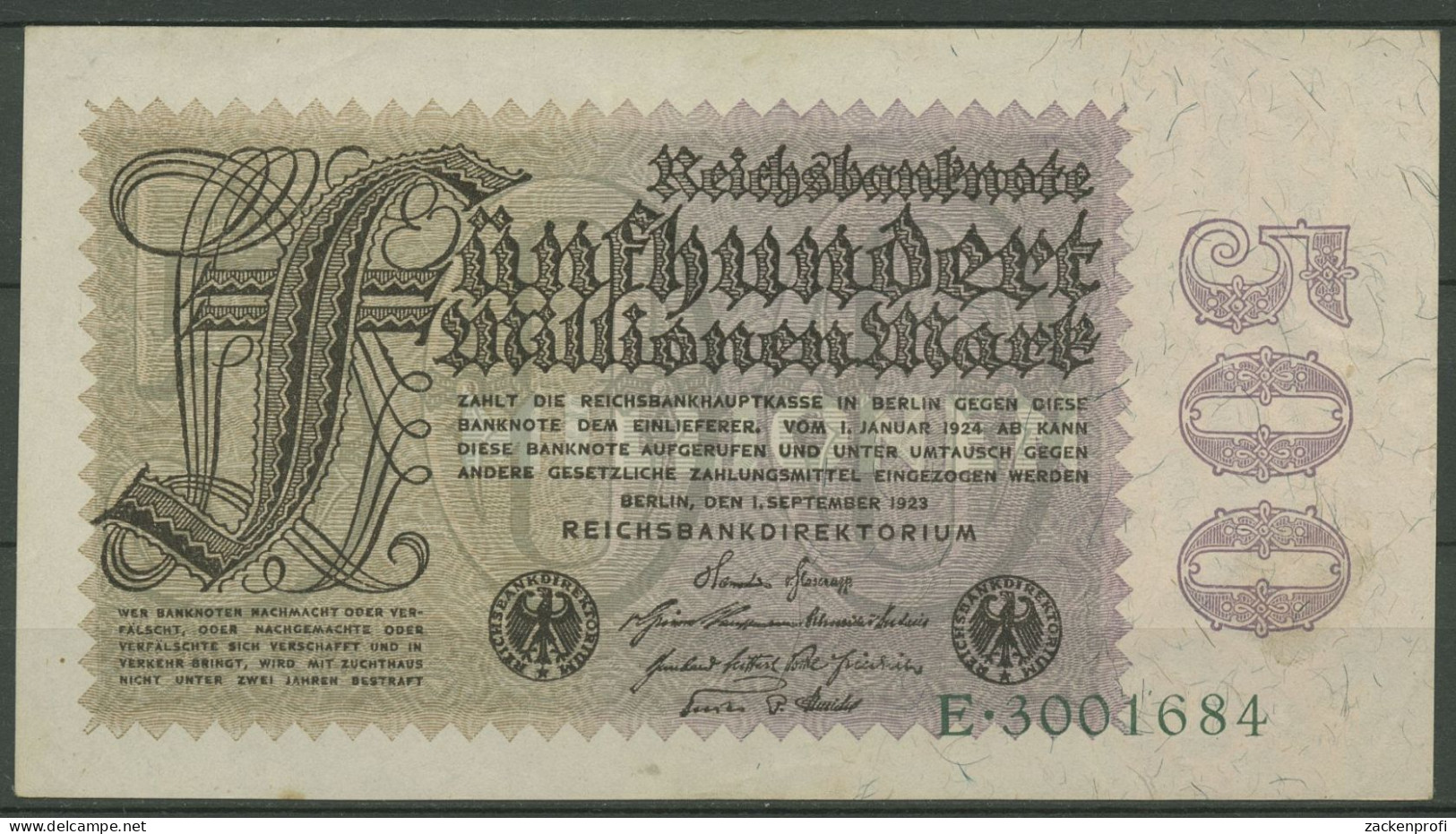 Dt. Reich 500 Millionen Mark 1923, DEU-124 Serie E, Leicht Gebraucht (K1177) - 500 Millionen Mark