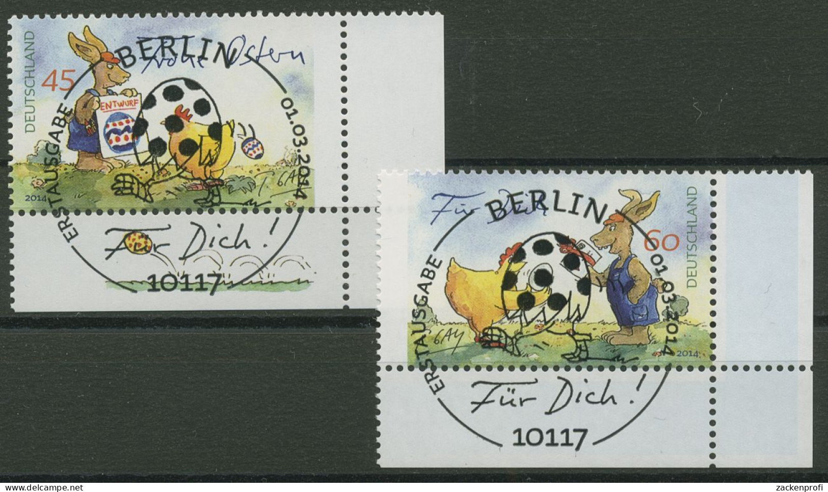 Bund 2014 Frohe Ostern Zeichnungen 3063/64 Ecke 4 Mit TOP-ESST Berlin (E3995) - Used Stamps