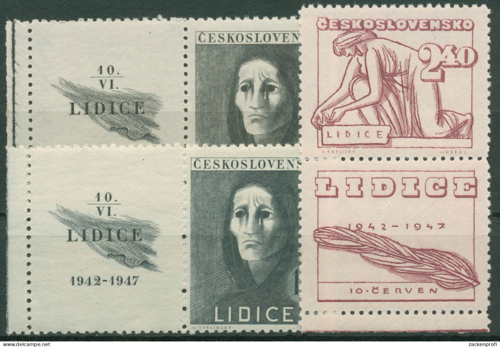Tschechoslowakei 1947 Stadt Lidice Frauen 518/20 Zf Postfrisch - Unused Stamps