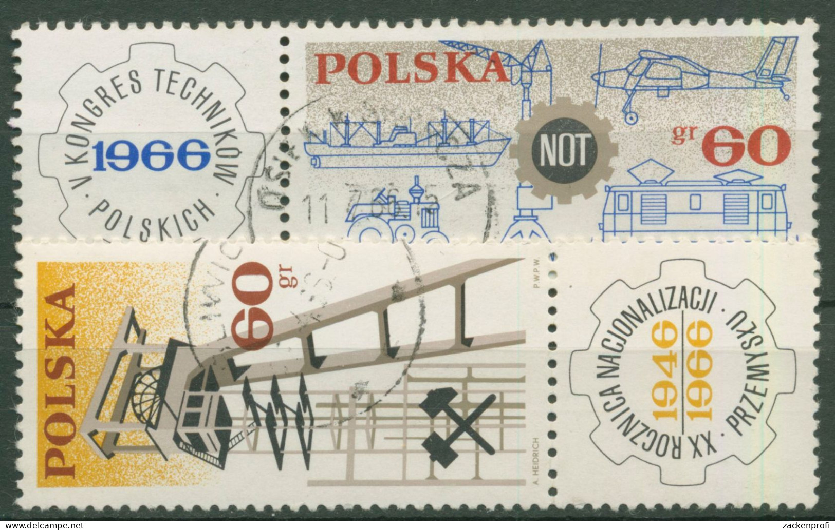 Polen 1966 Industrie Und Technik Bergbau Förderturm 1653/54 Zf Gestempelt - Used Stamps