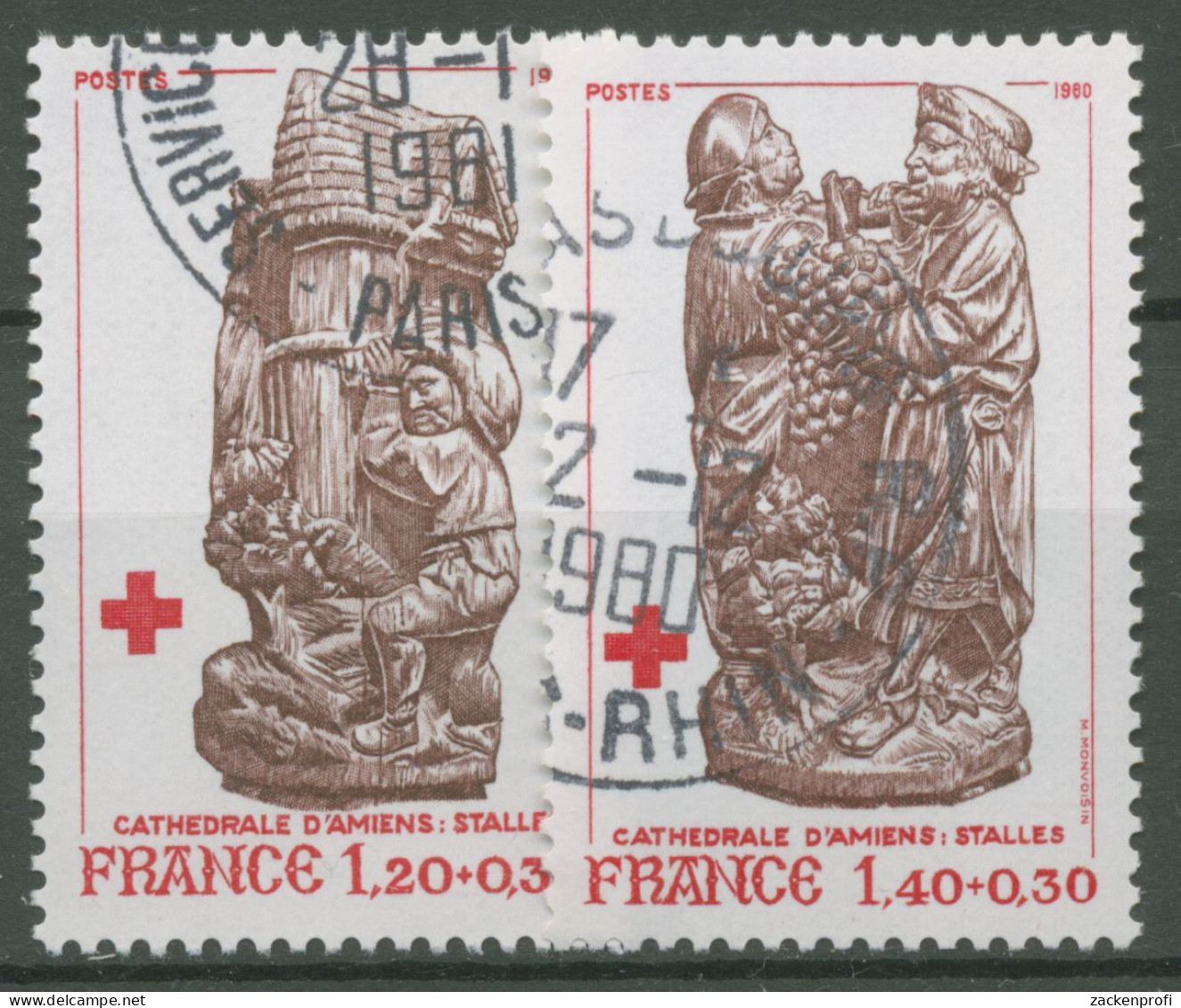 Frankreich 1980 Rotes Kreuz Kathedrale Amiens Skulpturen 2231/32 A Gestempelt - Oblitérés