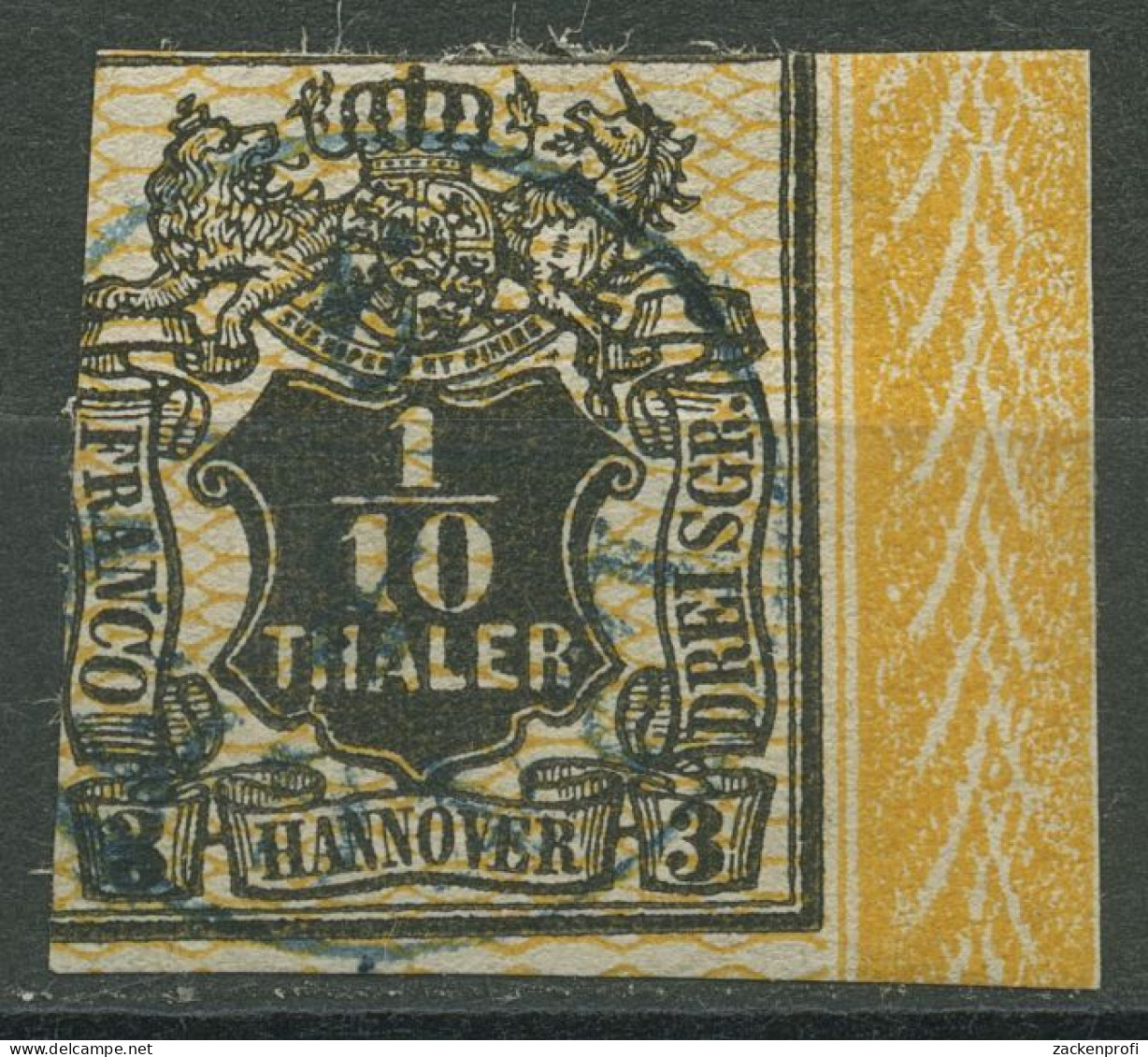 Hannover 1856 Wertschild Wappen 1/10 Th Netzunterdr. 12 Rand Gestempelt, Mängel - Hanover