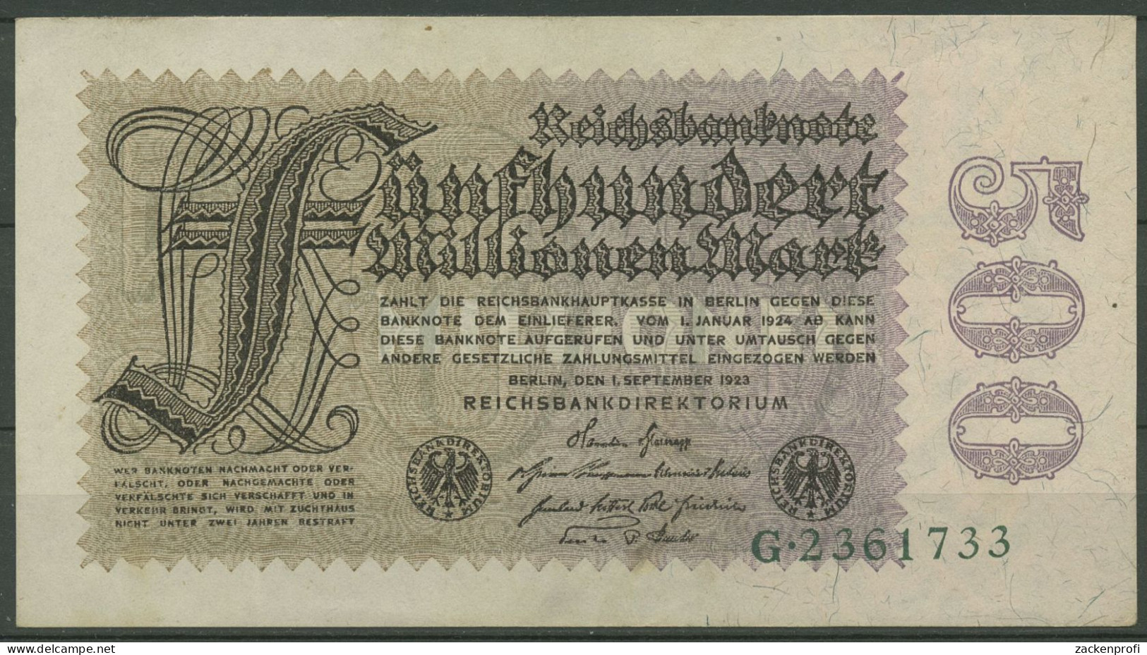 Dt. Reich 500 Millionen Mark 1923, DEU-124, Leicht Gebraucht (K1176) - 500 Millionen Mark