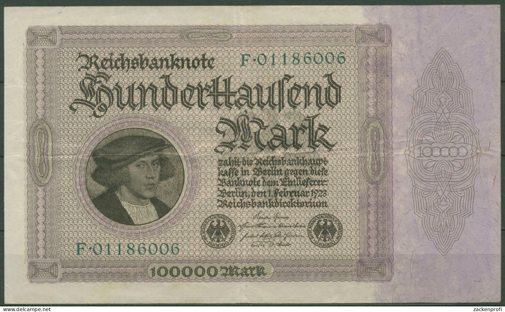 Dt. Reich 100000 Mark 1923, DEU-93a Serie F, Gebraucht (K1387) - 100000 Mark