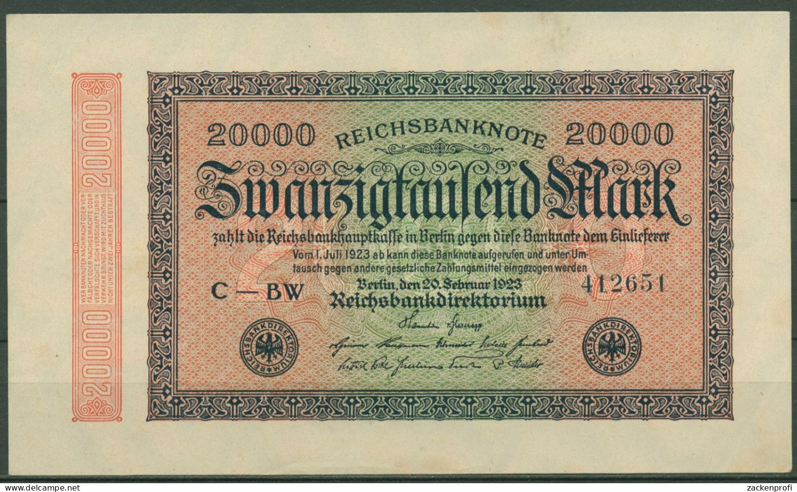 Dt. Reich 20000 Mark 1923, DEU-95i FZ BW, Leicht Gebraucht (K1378) - 20.000 Mark