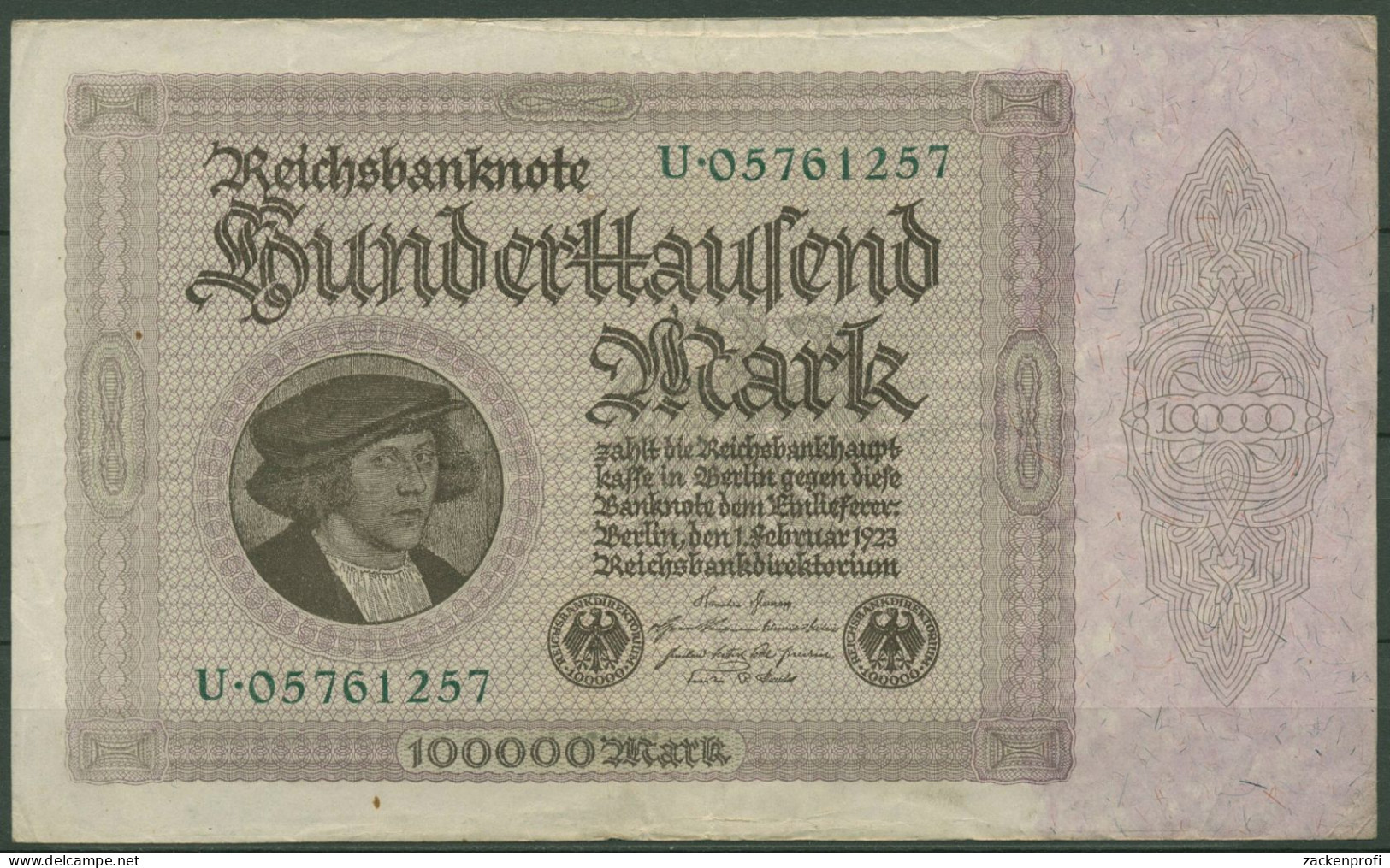 Dt. Reich 100000 Mark 1923, DEU-93a Serie U, Gebraucht (K1380) - 100000 Mark