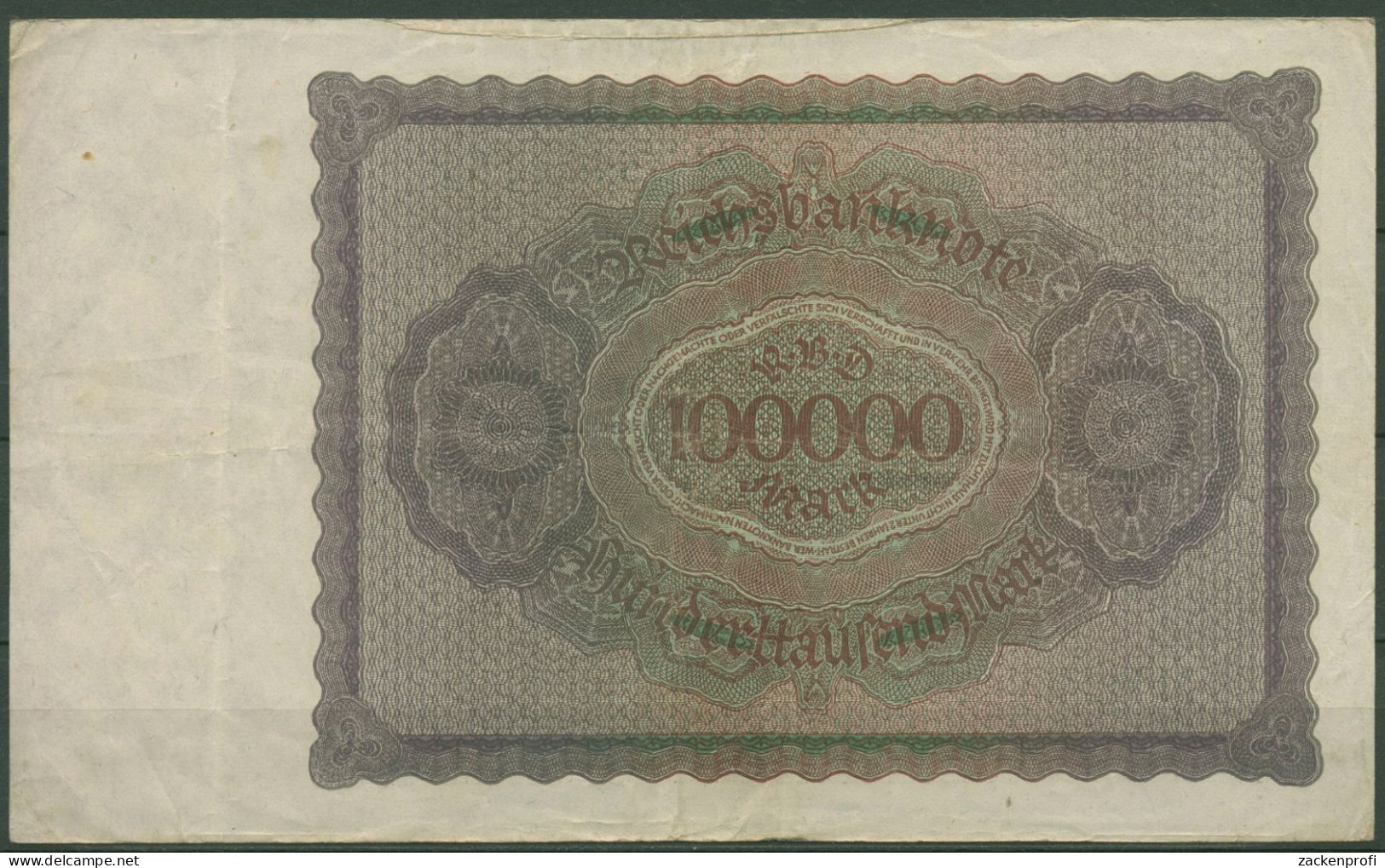 Dt. Reich 100000 Mark 1923, DEU-93a Serie U, Gebraucht (K1380) - 100000 Mark