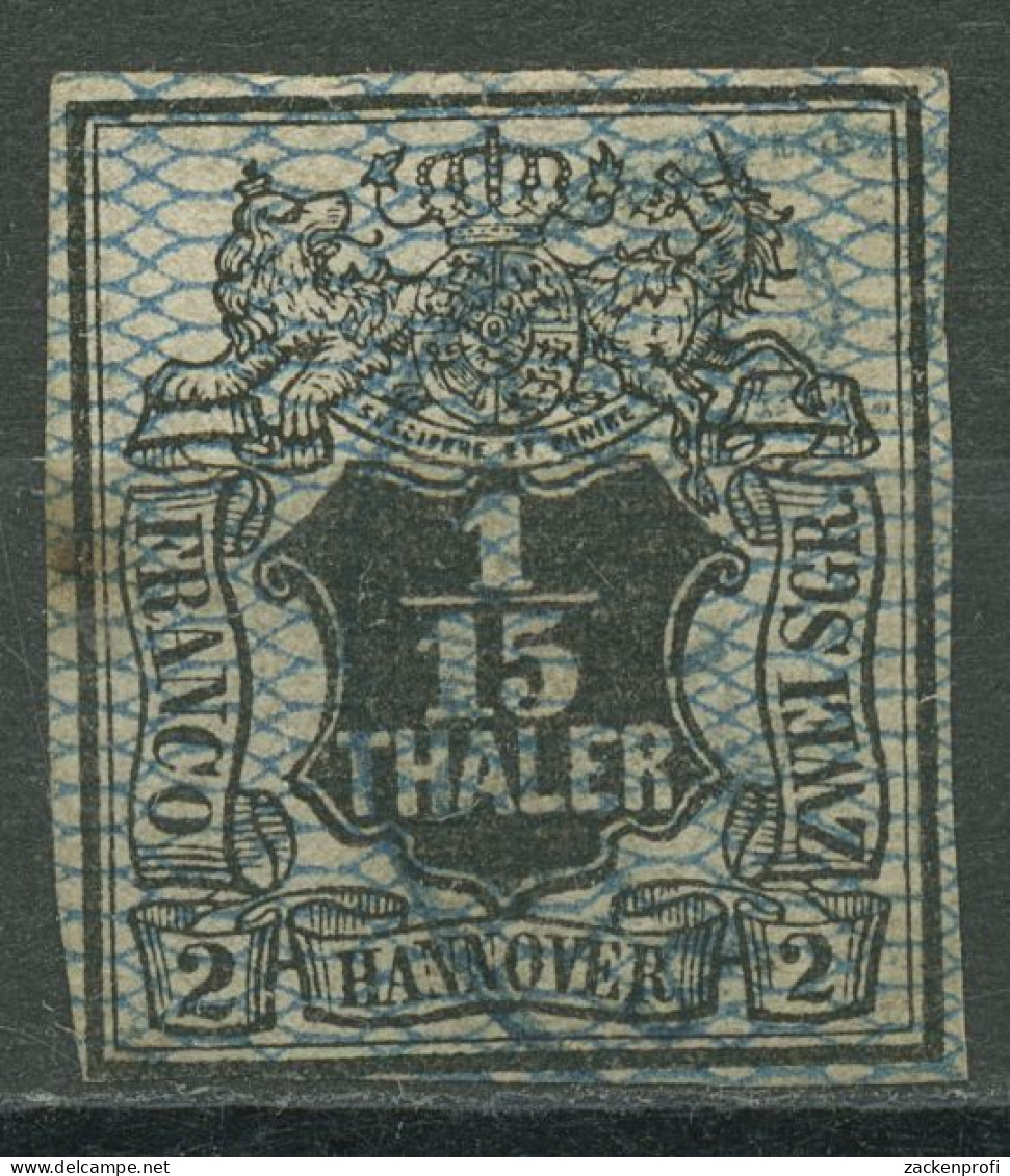 Hannover 1856 Wertschild Wappen 1/15 Th M. Netzunterdruck, 11 Gestempelt, Fleck - Hannover