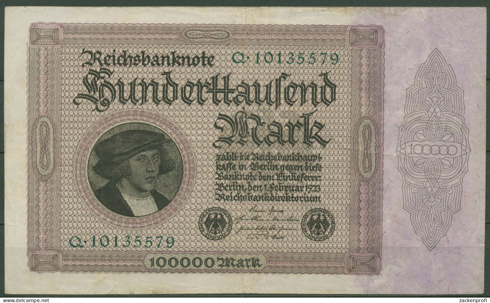 Dt. Reich 100000 Mark 1923, DEU-93a Serie Q, Gebraucht (K1386) - 100.000 Mark