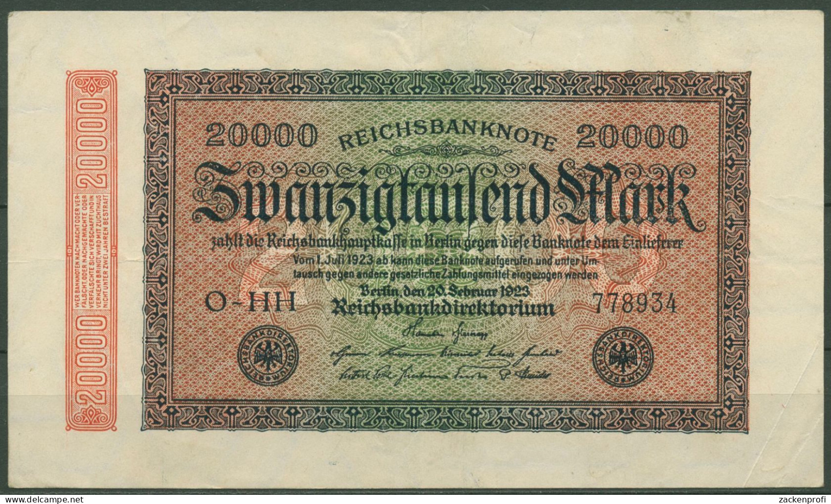 Dt. Reich 20000 Mark 1923, DEU-95i FZ HH, Leicht Gebraucht (K1366) - 20.000 Mark