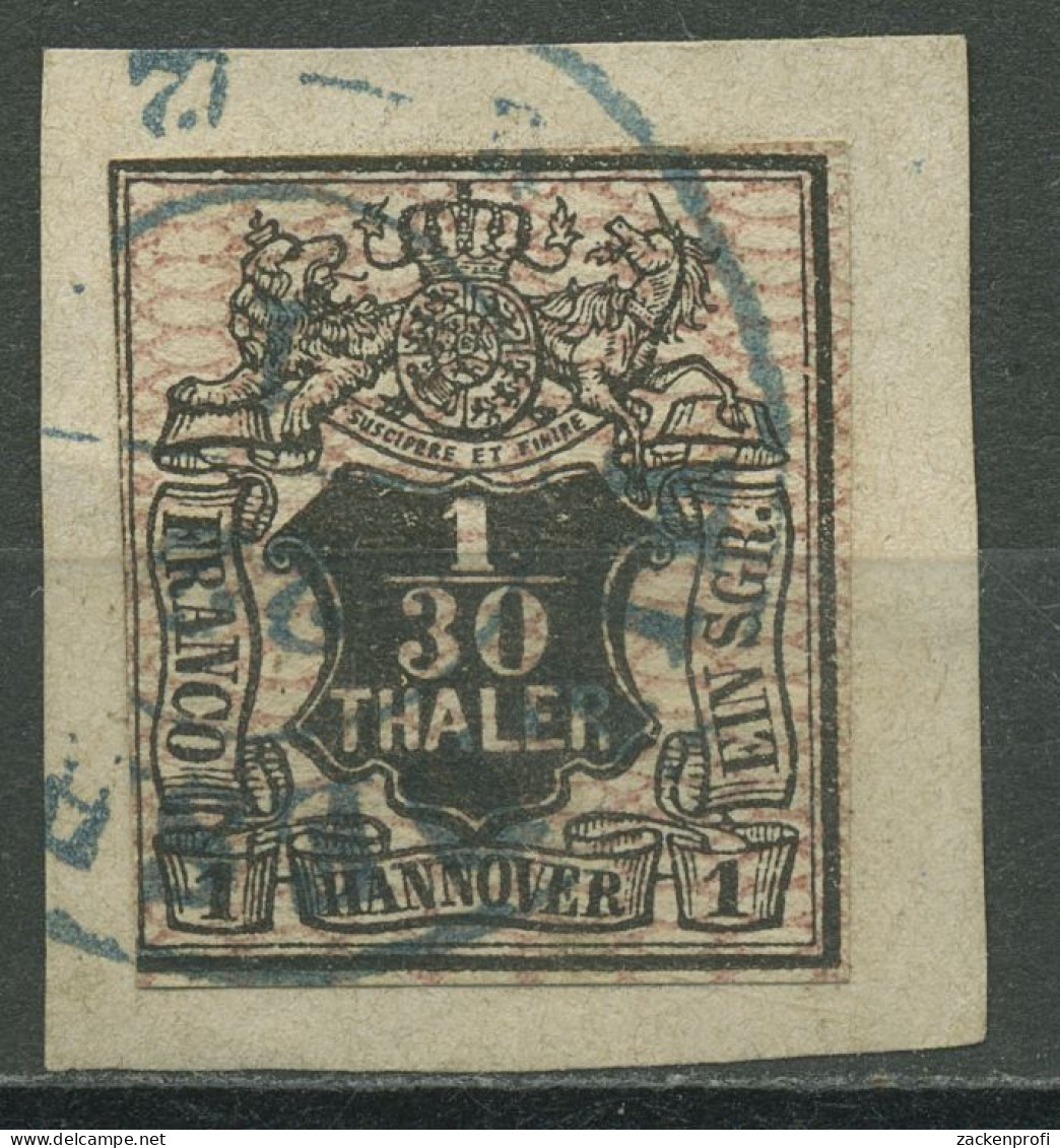 Hannover 1856 Wertschild Wappen 1/30 Th Netzunterdruck 10 A Gestemp. Briefstück - Hanovre
