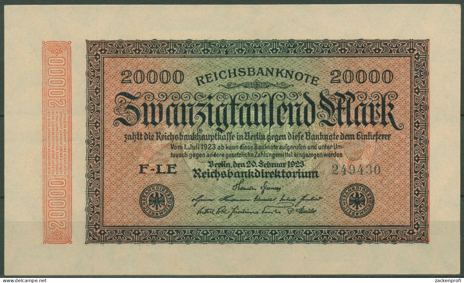 Dt. Reich 20000 Mark 1923, DEU-95i FZ LE, Kassenfrisch(K1372) - 20000 Mark
