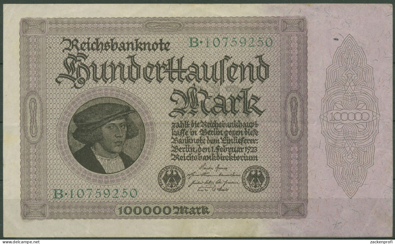 Dt. Reich 100000 Mark 1923, DEU-93a Serie B, Gebraucht (K1383) - 100000 Mark