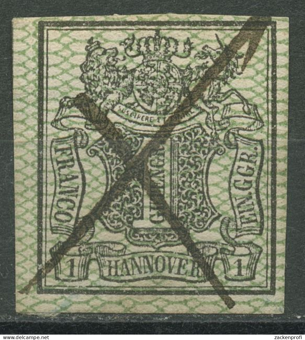 Hannover 1856/57 Wertschild Unter Wappen 9 Durch Federzug Entwertet - Hanover