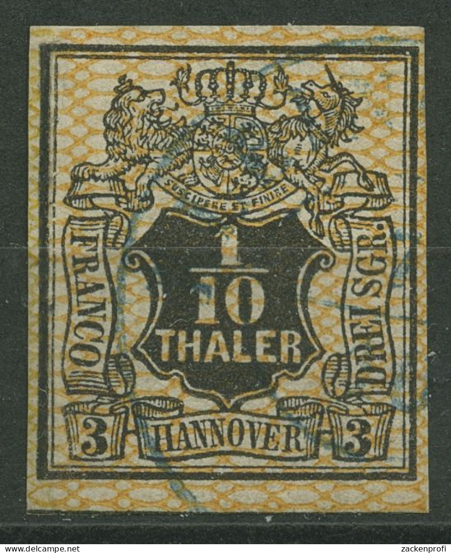 Hannover 1856 Wertschild Wappen 1/10 Th Netzunterdruck, 12 Gestempelt - Hanover