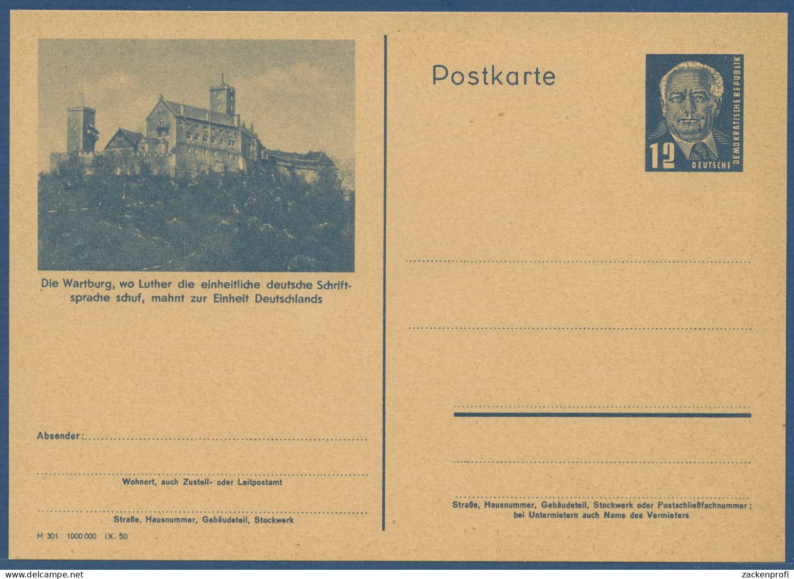 DDR 1950 Wilhelm Pieck Bildpostkarte Wartburg P 47/04 Ungebraucht (X40945) - Postcards - Mint