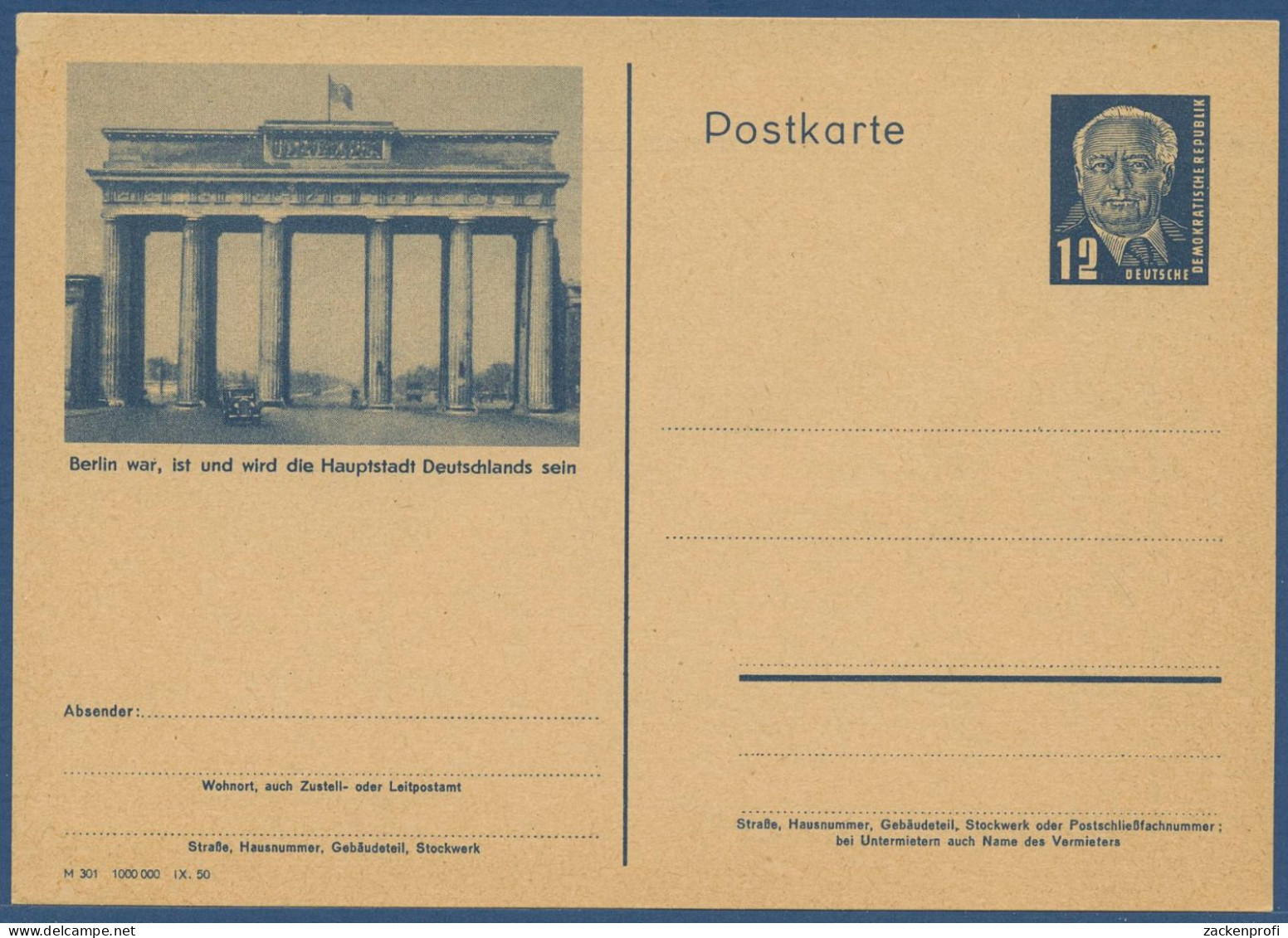 DDR 1950 Wilh. Pieck Bildpostkarte Brandenburger Tor P 47/01 Ungebraucht (X40942) - Cartes Postales - Neuves