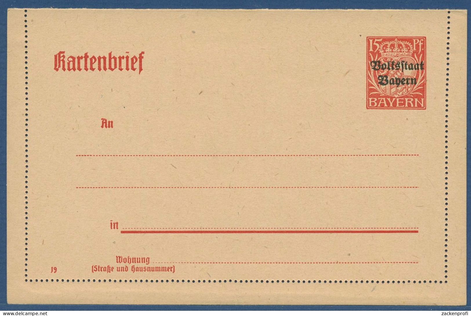 Bayern 1919 Volksstaat Kartenbrief K 8 Ungebraucht (X40954) - Enteros Postales