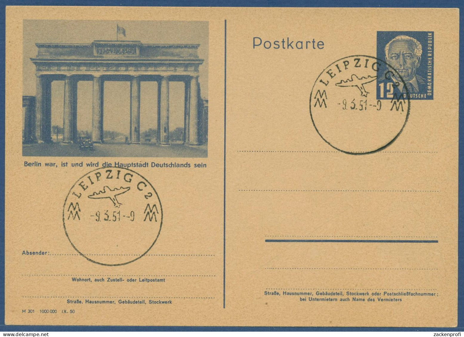 DDR 1950 Wilh. Pieck Bildpostkarte Brandenburger Tor P 47/01 Gestempelt (X40946) - Postcards - Used