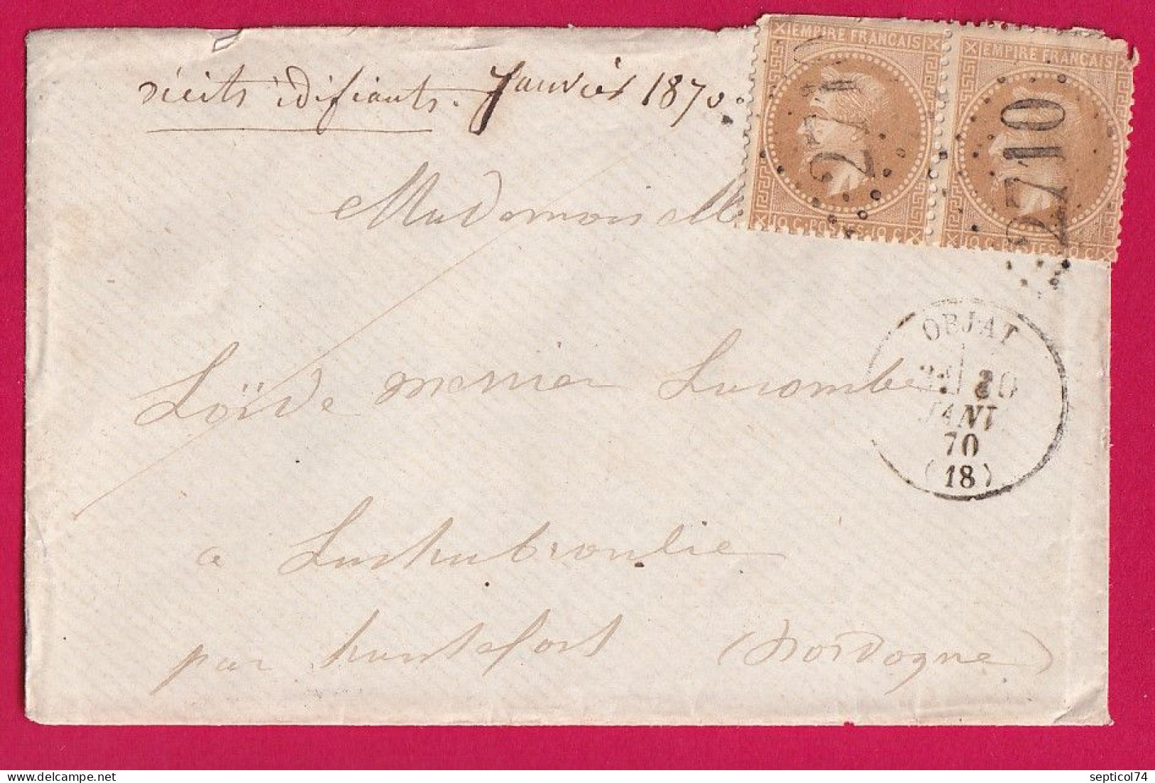 N°28 PAIRE GC 2710 OBJAT CORREZE POUR LA DORDOGNE LETTRE - 1849-1876: Période Classique