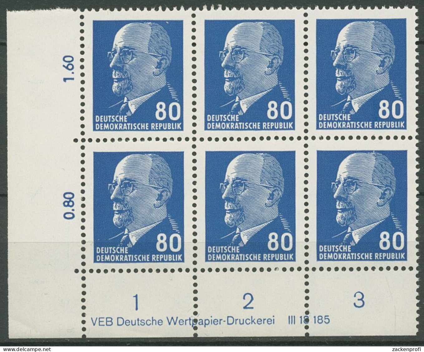 DDR 1967 Walter Ulbricht 1331 Ax II DV 6er-Block Mit Druckvermerk Postfrisch - Unused Stamps