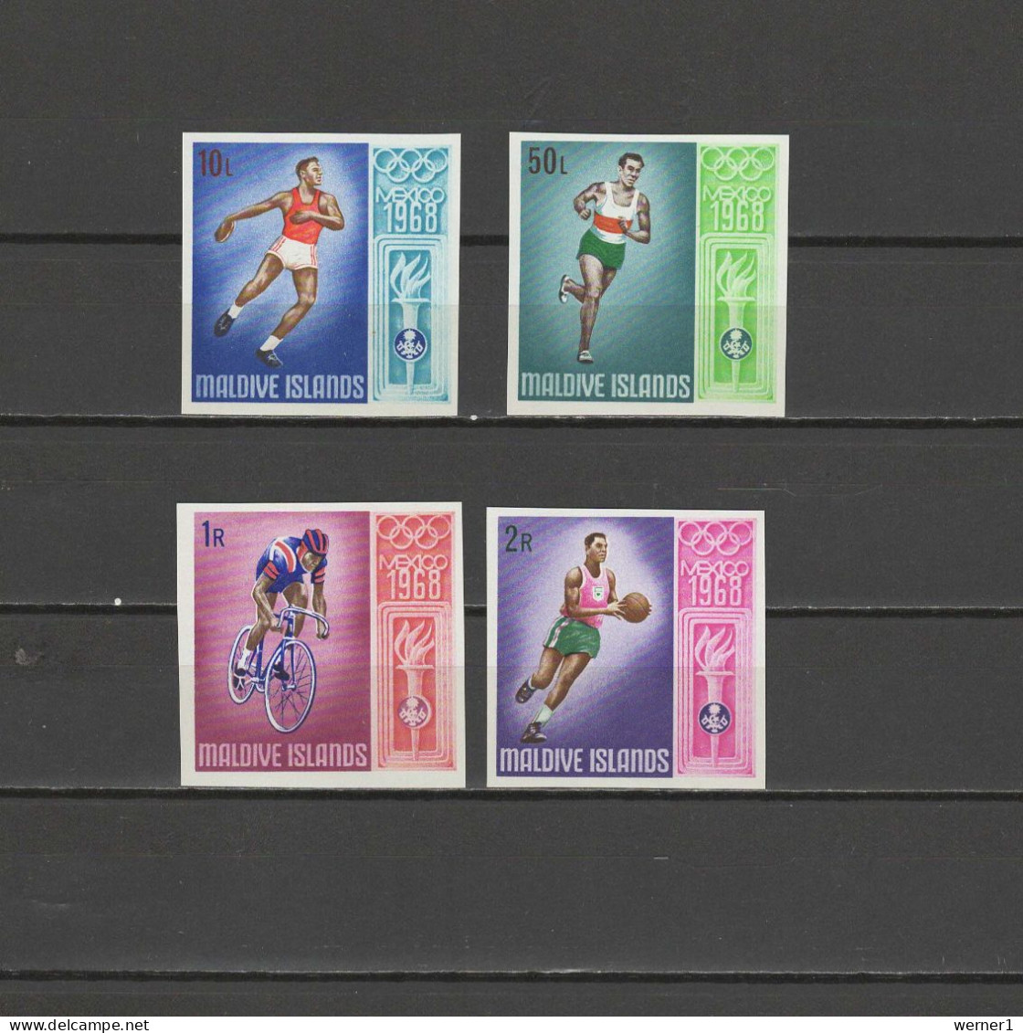 Maldives 1968 Olympic Games Mexico, Athletics, Cycling, Basketball Set Of 4 Imperf. MNH -scarce- - Summer 1968: Mexico City