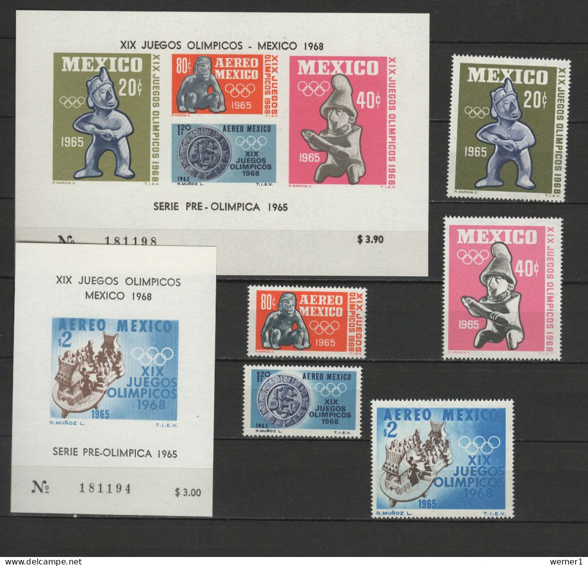 Mexico 1965 Olympic Games Mexico, Set Of 5 + 2 S/s MNH - Summer 1968: Mexico City