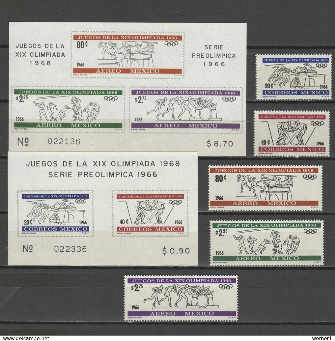 Mexico 1966 Olympic Games Mexico, Wrestling, Boxing, American Football Etc. Set Of 5 + 2 S/s MNH - Summer 1968: Mexico City