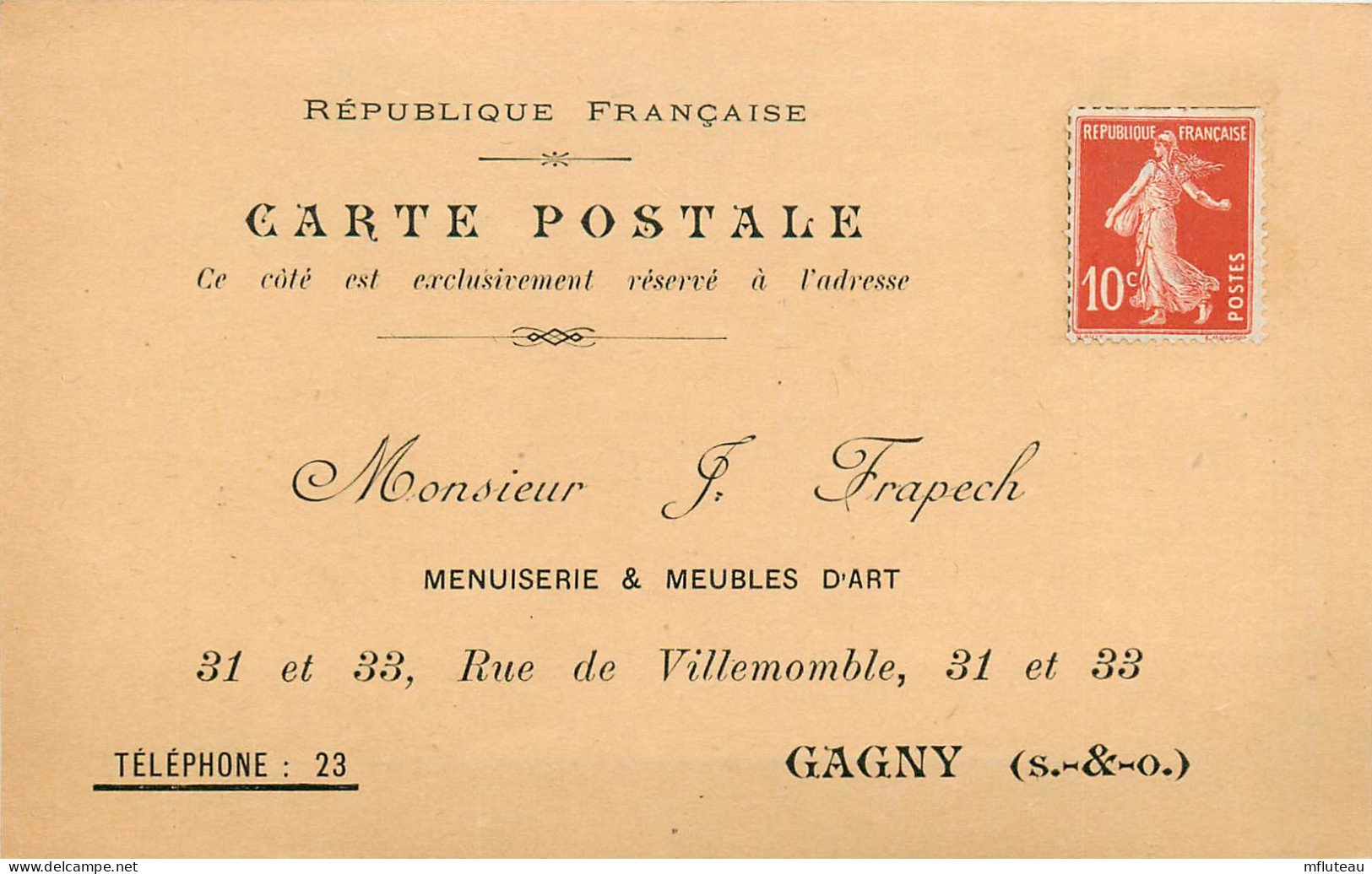 93* GAGNY   Carte Menuiserie FRAPECH   RL10.0778 - Gagny