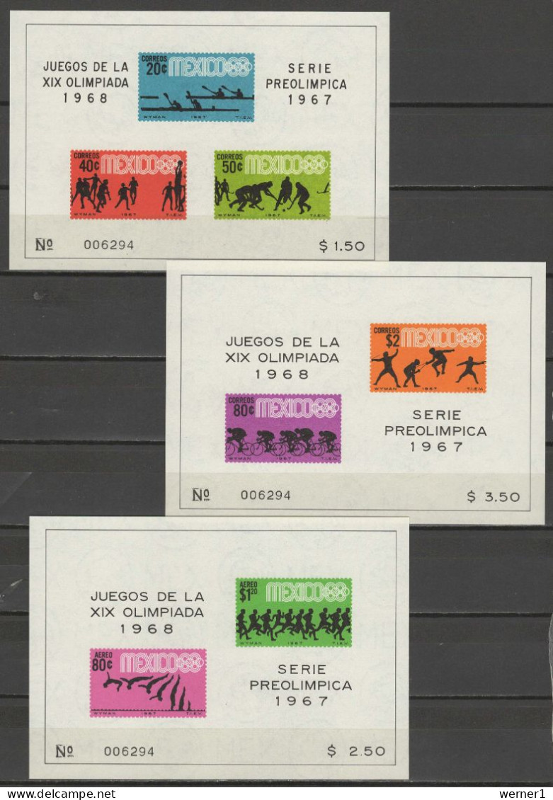 Mexico 1967 Olympic Games Mexico, Football Soccer, Rowing, Cycling, Hockey Etc. Set Of 9 + 4 S/s MNH - Summer 1968: Mexico City