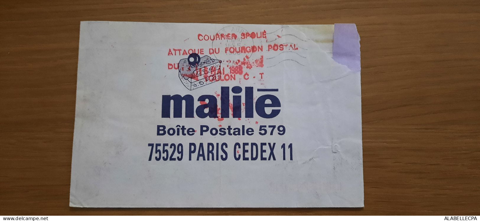 Lettre De 1988 - Oblitération Rouge De Toulon CT "courrier Spolié Attaque Du Fourgon Postal Du 16 Mai 1988" Malile - Collectors