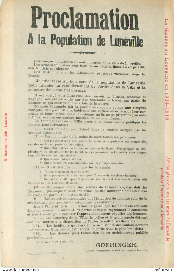 54* LUNEVILLE  Proclamation A La Population     RL11.0729 - War 1914-18