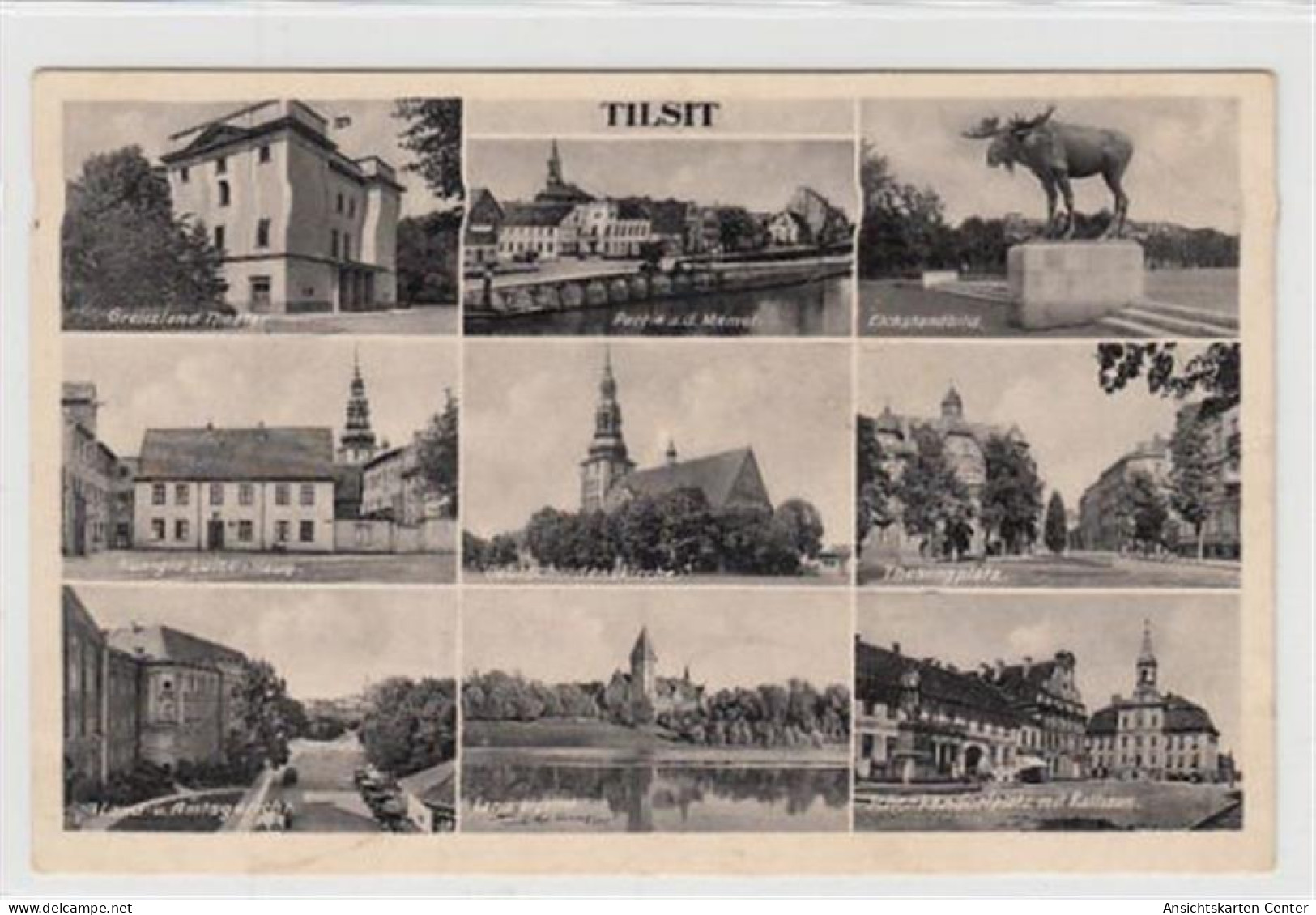 39071511 - Tilsit / Sowetsk Grenzland Theater, Elchstandbild, Koenigin-Luise-Haus, Deutschordenskirche, Thesingplatz, L - Ostpreussen