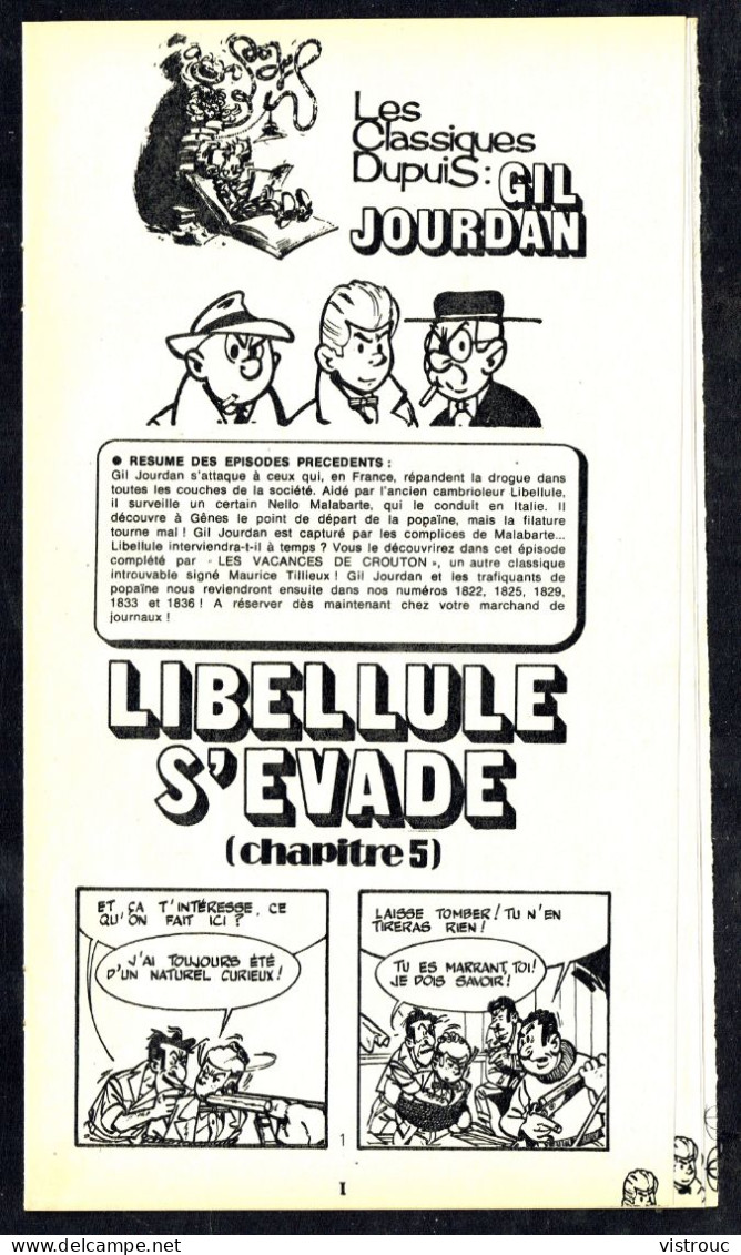 "GIL JOURDAN: Libellule S'évade, Chap 5" De M. TILLIEUX - Supplément à Spirou - Classiques DUPUIS - 1973. - Spirou Magazine