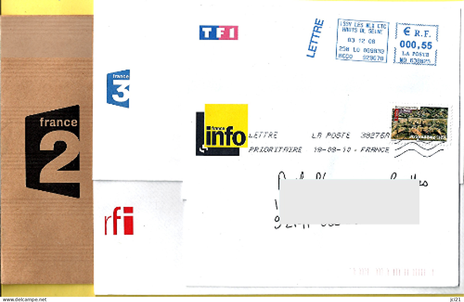 Sigles Sur Enveloppes 2 PM, 2MM, 1GM (TF1, FRANCE 2, FRANCE 3, RFI, FRANCE INFO) [308]_env12 - Telecom