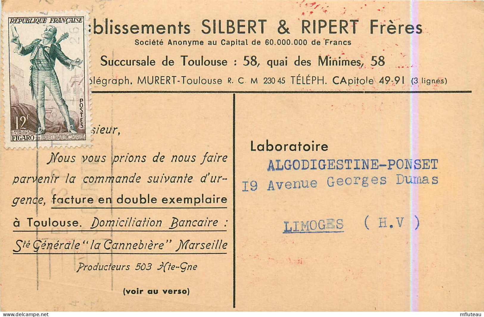 31* Carte Commerce « SILBERT - RIPERT »  Produit « algodigestine »     RL13.0601 - Salute