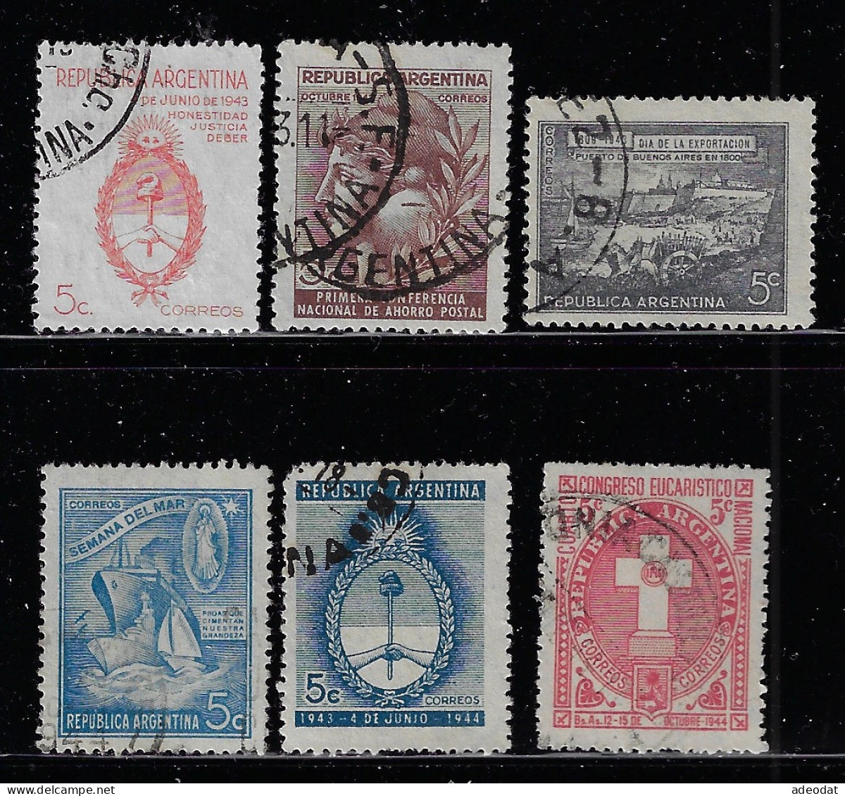 ARGENTINA  1943  SCOTT #508,514,516-518,520  USED - Used Stamps