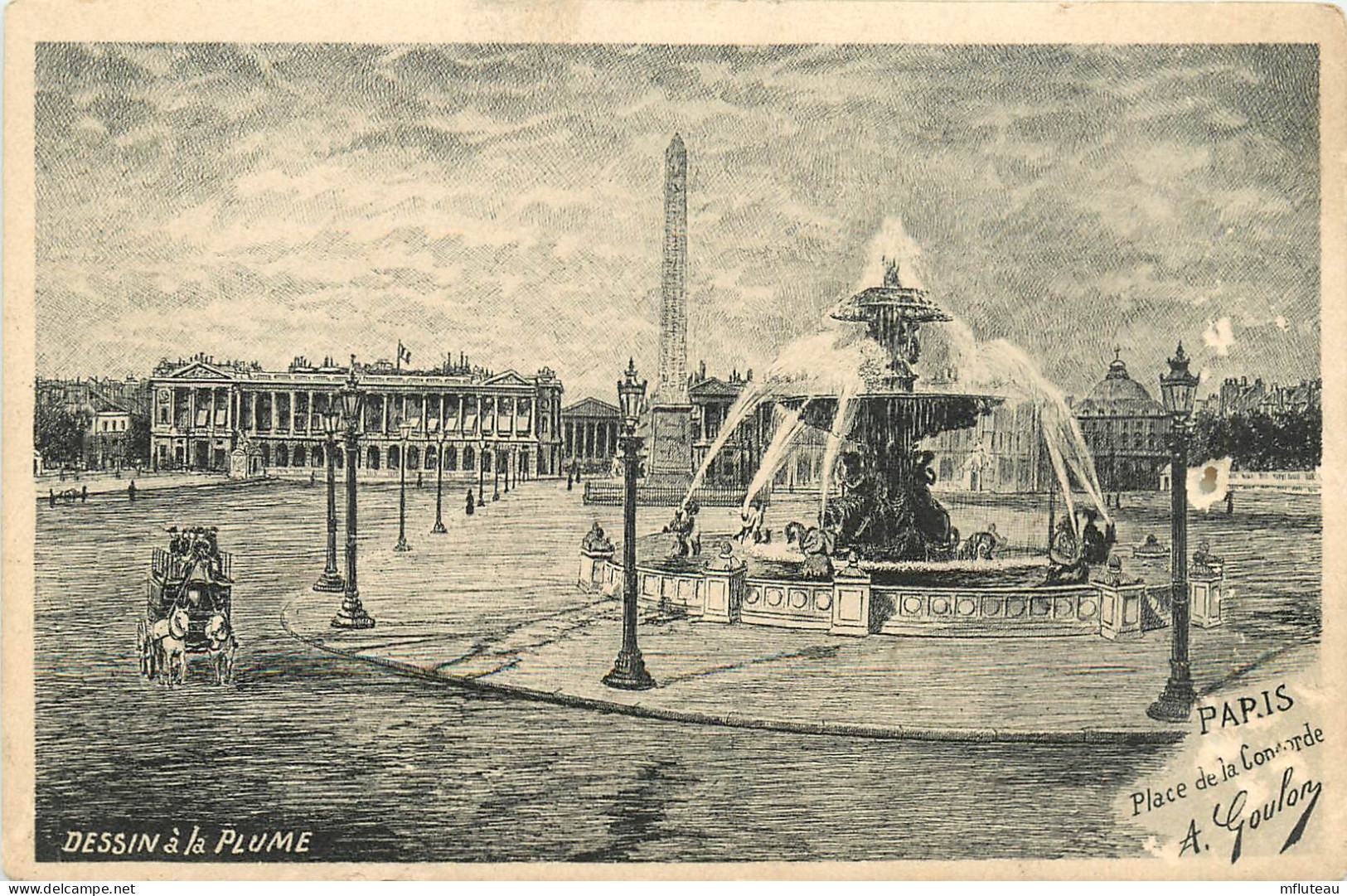 75* PARIS (1)    Place De La Concorde  Bassin De La Plume (dessin)  RL27,0067 - District 01