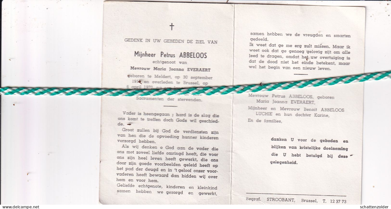 Petrus Abbeloos-Everaert, Meldert 1911, Brussel 1970 - Décès