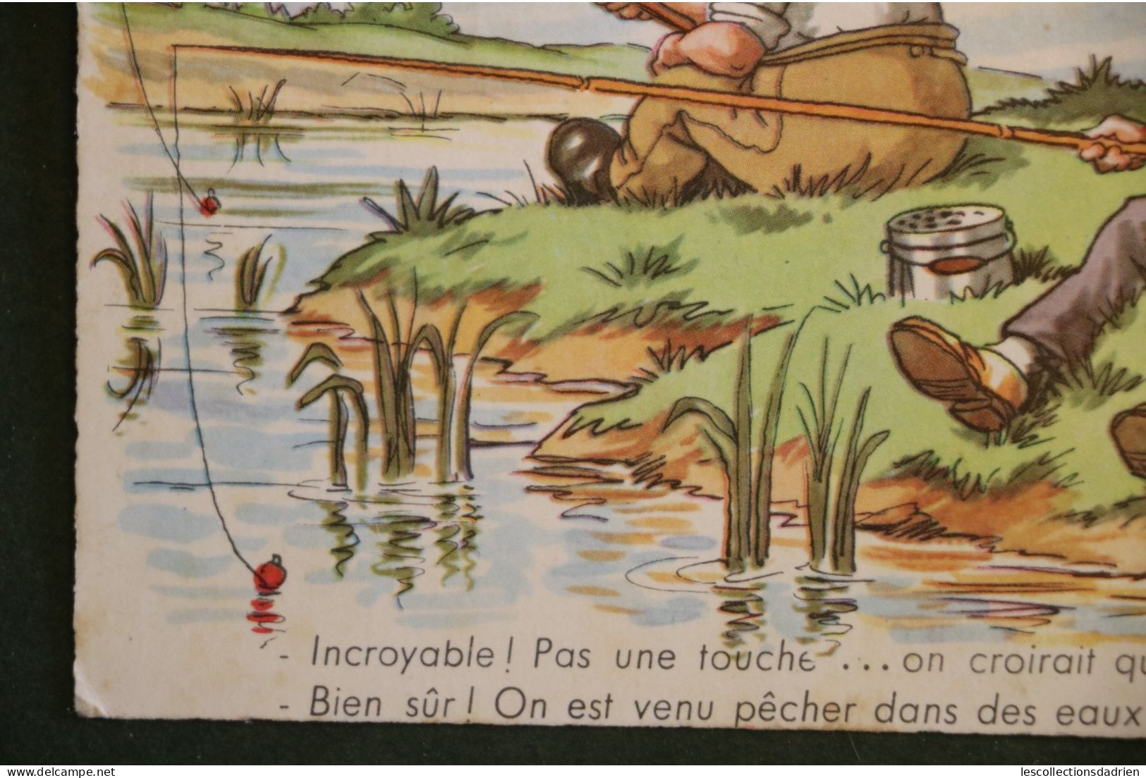 Carte postale humorisitque pêche vissen dessinateur RAP - oblitération ostende Oostende - cachet pub kolen charbon