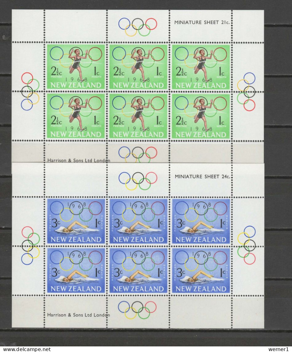 New Zealand 1968 Olympic Games Mexico, Athletics, Swimming Set Of 2 Sheetlets MNH - Summer 1968: Mexico City
